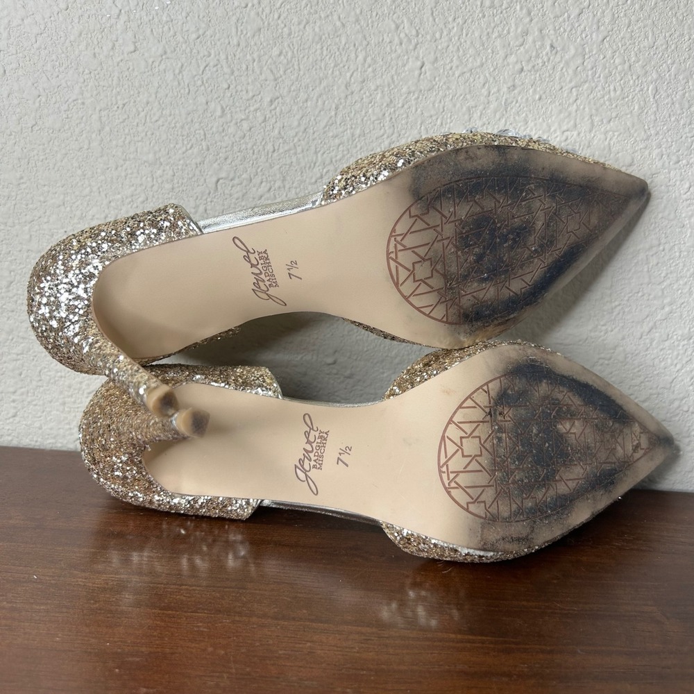 Jewel Badgley Mischka Pumps 7.5 Upton Evening Heels Gold Rhinestone D'Orsay - Picture 7 of 8